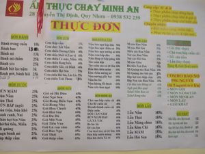You can google lens to get a semi readable translation at Chay Minh An in Qui Nhon