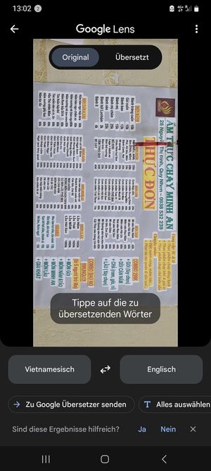 Menu (vietnamese) at Chay Minh An in Qui Nhon