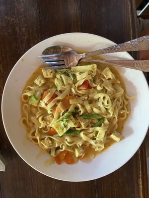 Curry Pasta, big recommendation!  at Felice's Vegetarian Restaurant in Kuta