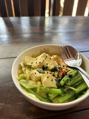 Noodles with tofu  at Felice's Vegetarian Restaurant in Kuta