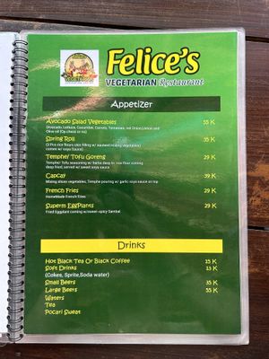 Menu July  at Felice's Vegetarian Restaurant in Kuta