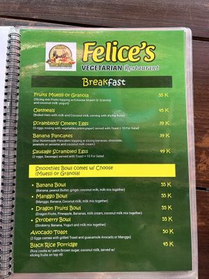 Menu July  at Felice's Vegetarian Restaurant in Kuta