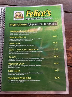 Menu July  at Felice's Vegetarian Restaurant in Kuta