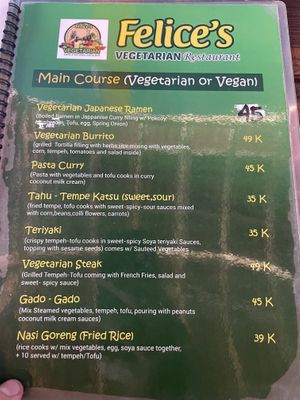   at Felice's Vegetarian Restaurant in Kuta