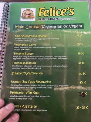   at Felice's Vegetarian Restaurant in Kuta