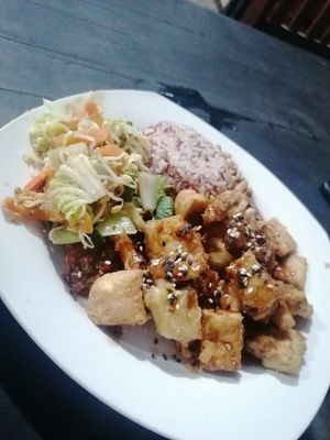 Vegan teriyaki  at Felice's Vegetarian Restaurant in Kuta