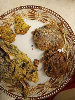 Fried Filet Fish (vegan banana blossom)crabcake ( vegan) at Veggies Be Come U in Escondido