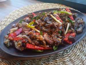 Eggplant sisig at Hungry Monkeys in Cebu