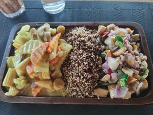 Mixed tofu sisig with quinoa and vegetable curry at Hungry Monkeys in Cebu