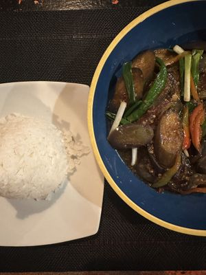 Aubergine dish w rice   at Hungry Monkeys in Cebu