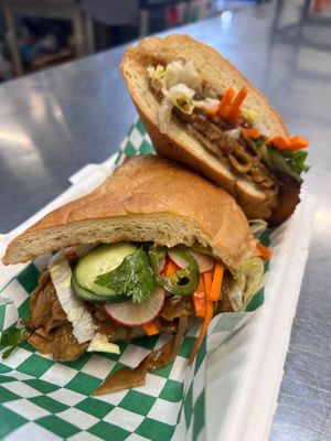 The Banh Mi! Thinly-sliced Teriyaki Juicy Beefe Seitan, with crisp veggies. All made from scratch! at Grateful Planet Foods - Food Truck in Denver