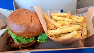 Garden Burger with fries at Eden Jaxx - Dybbølsgade in Copenhagen