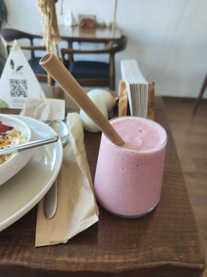 Pink smoothie 🥤 at Tyche in Antalya
