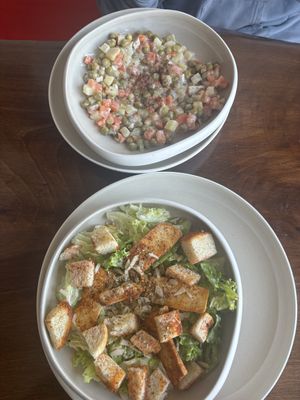 Oliver salad and caesar salad  at Tyche in Antalya