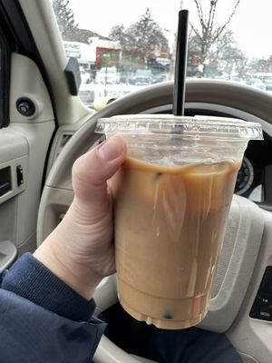 Soy iced coffee with Irish cream syrup  at Cinnaholic - Hamilton in Hamilton