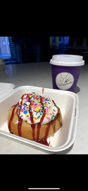Raspberry jam sprinkles bun   at Cinnaholic - Hamilton in Hamilton
