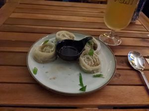 Vegan steamed tofu dumplings (one missing) at Hey Joo - 헤이 주 in Ghent