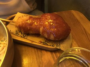 Korean vegan corndog with KFC sauce (veggie)  at Hey Joo - 헤이 주 in Ghent