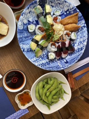salted edamame and vegan sushi platter   at Hamayuu Japanese Restaurant in Chester