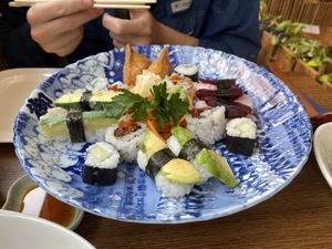 vegan sushi platter (served with pickled ginger, wasabi, soy sauce and carrot)  at Hamayuu Japanese Restaurant in Chester