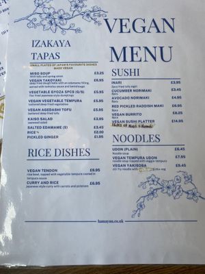 vegan menu  at Hamayuu Japanese Restaurant in Chester