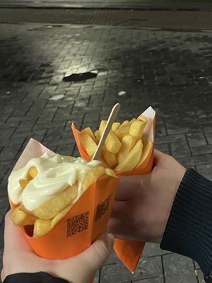 two times small fries, one with vegan mayo 🍟  at Vlaamse Frites Snackland in Amsterdam