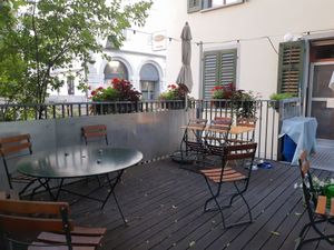 Outdoor seating (when closed) at Drahtseilbähnli in St Gallen