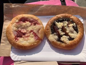 Strawberry rhubarb and poppyseed plum  at Kolacherie Celetna in Prague