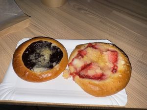 Plum and a strawberry and custard Kolachi  at Kolacherie Celetna in Prague