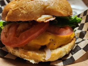 Vegan cheeseburger at Scythe Brewing Company in Longview