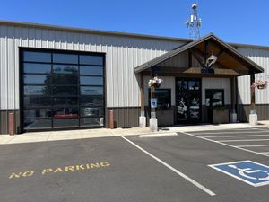 The exterior of the brewery/restaurant (used to be a garage)  at Scythe Brewing Company in Longview