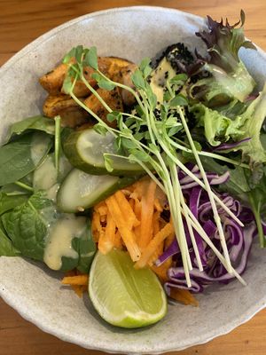 Vegan noodle miso poke bowl   at Luci's  in Bawley Point