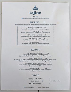 Menu at Tajine in Santa Fe