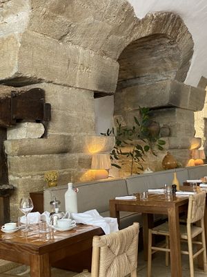 the inside of the restaurant   at Le Moulin in Lourmarin