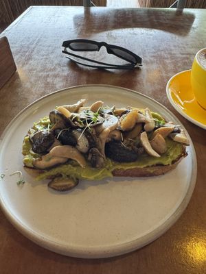 Avo and mushroom toast and oat latte  #Veganuary at Cafe K.O.B - By The Sea in Koh Samui
