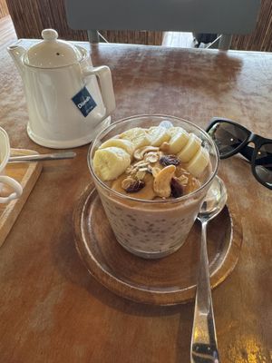 Choc Overnight oats with banana and PB   at Cafe K.O.B - By The Sea in Koh Samui