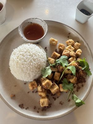 Lemon and pepper tofu with rice  #Veganuary at Cafe K.O.B - By The Sea in Koh Samui