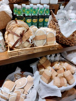 Natural loofah sponges and local virgin coconut oil at Kultura Filipino in Mandaluyong