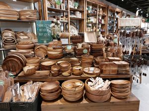 Wooden plates and bowls at Kultura Filipino in Mandaluyong