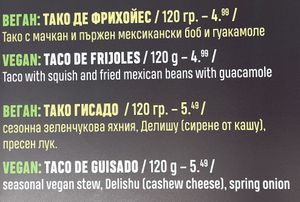 There are two vegan tacos on the menu  at Mangia Station in Sofia