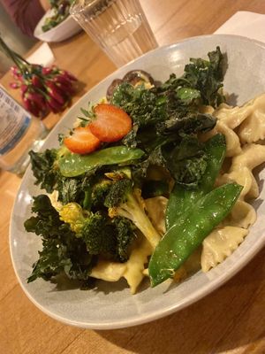 Dish of the day: pasta with vegetables and ‚cheese‘ sauce  at Creativa in Ingolstadt