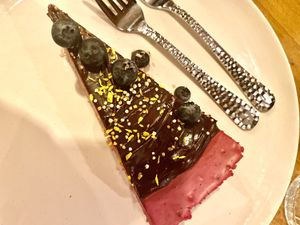 Beetroot raw cake with chocolate creme on top  at Creativa in Ingolstadt