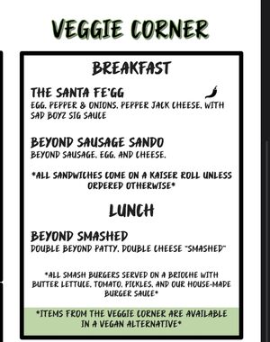 vegsn options menu   at Sad Boyz in New Gretna