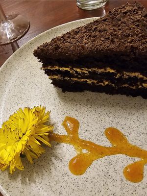 Choc cake with lucume filling at Florencia - Vegan Kitchen in Lima