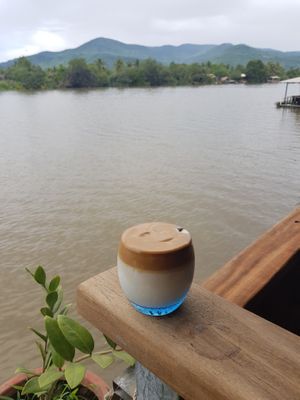 Soy milk whipped iced coffee at The Hideaway in Kampot