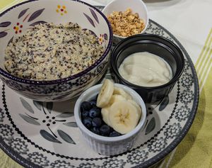 Quinoa Porridge with vegan yogurt, fruit, and granola at Country Hearth Bed & Breakfast in New Holland