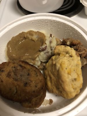 Holiday loaf, Mac n Cheese, stuffing & cheddar biscuit . at Bean Vegan Cuisine in Charlotte