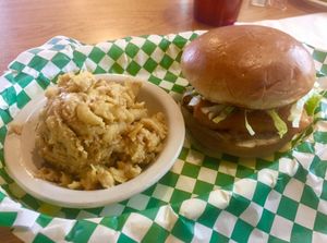 “Fish” Sandwich and mac & chezze at Bean Vegan Cuisine in Charlotte