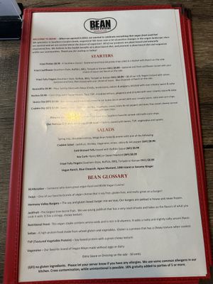 Menu  at Bean Vegan Cuisine in Charlotte