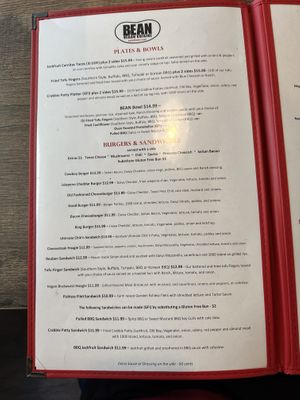 Menu  at Bean Vegan Cuisine in Charlotte